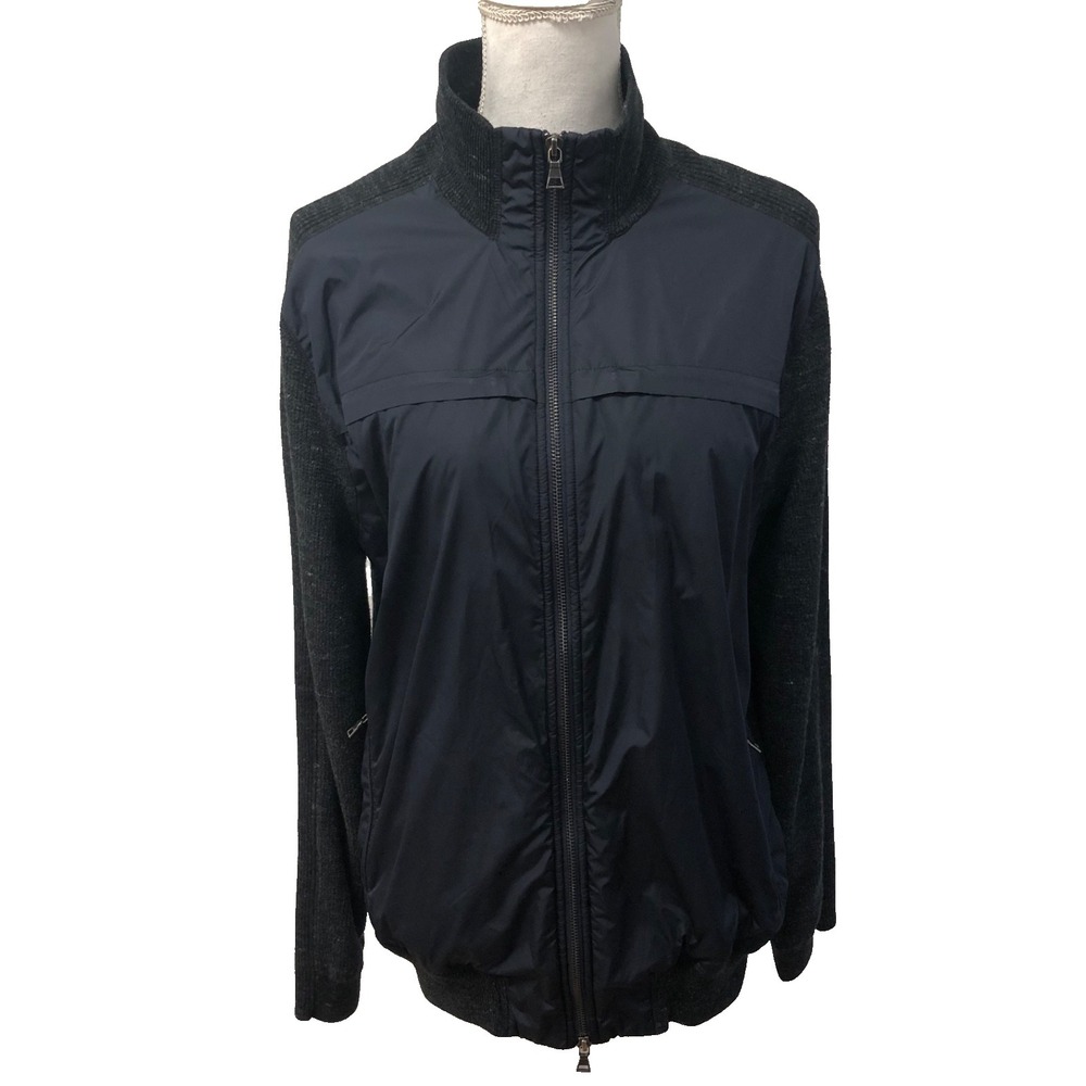 Vince Windbreaker Sweater‎ Jacket Womens Medium Black Blue Full Zip Lightweight